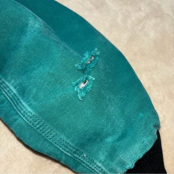 Teal Carhartt Santa Fe Bomber Jacket Rare Vintage Hooded Aqua Sz Unknown USA 90 - Picture 4 of 10